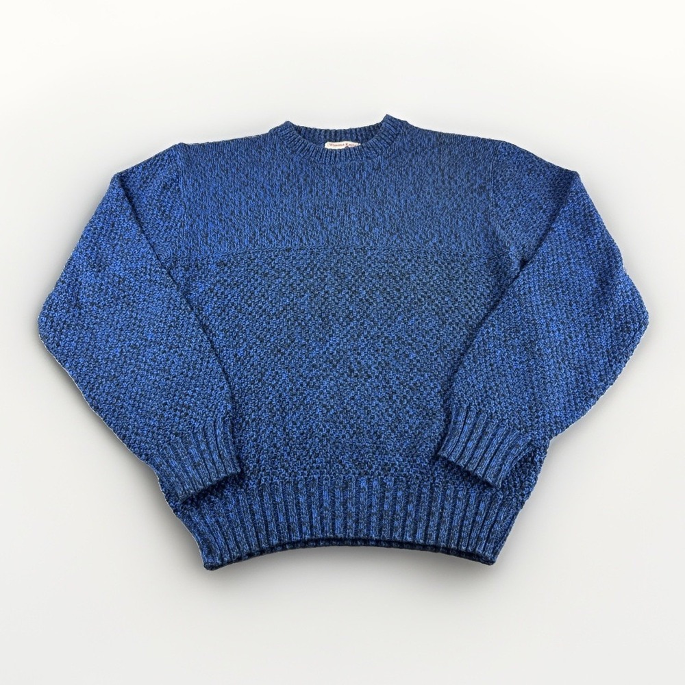Vintage Winona Knits Sweater Mens L Blue Sweatshirt Crewneck Preppy Made in USA